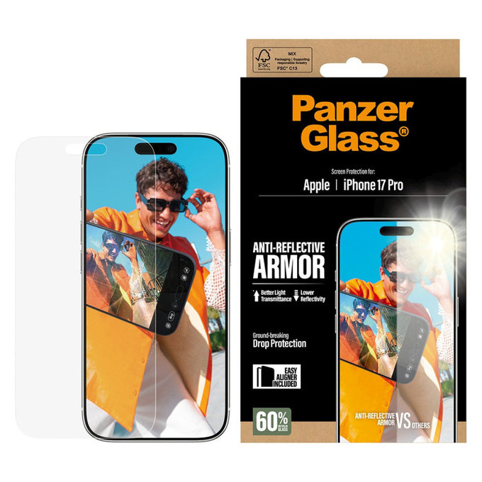 Tvrdené sklo Anti-Reflective s aplikátorom pre iPhone 17 Pro, Čierna, PanzerGlass
