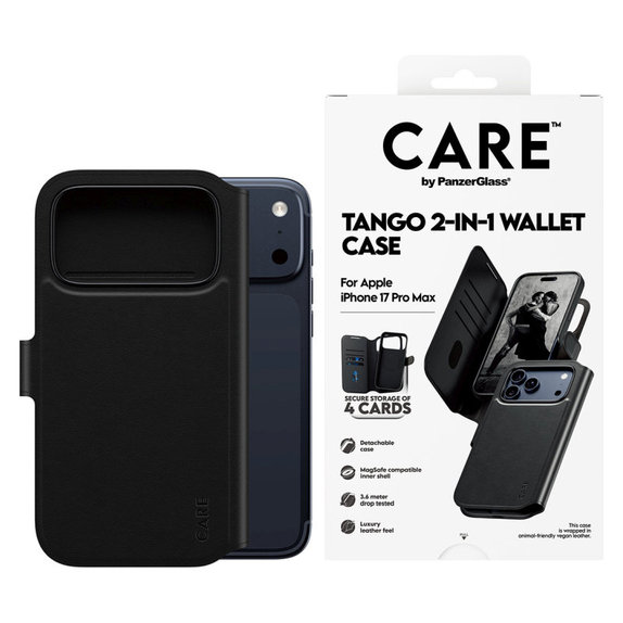 Puzdro Wallet Tango Two-In-One s MagSafe pre iPhone 17 Pro Max, Čierna, PanzerGlass