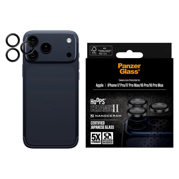 Ochranný kryt objektívu Hoops Ceramic II pre iPhone 17 Pro Max/17 Pro/16 Pro Max/16 Pro, Čierna, PanzerGlass