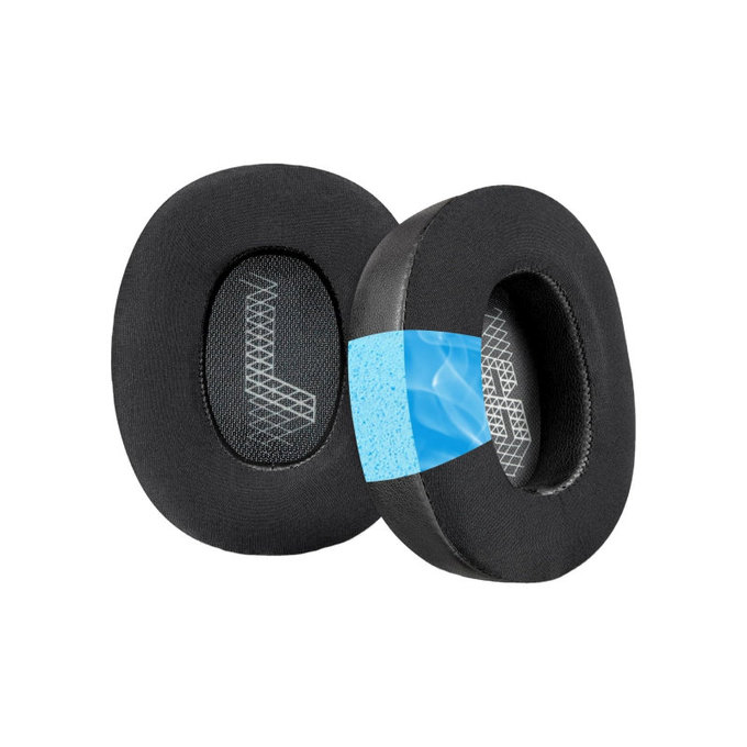 Náhradné Náušníky pre JBL Live 650, 660, E65, Pamäťová Pena + Koža + Textil, Čierne, Chladivý Gél, 1 pár