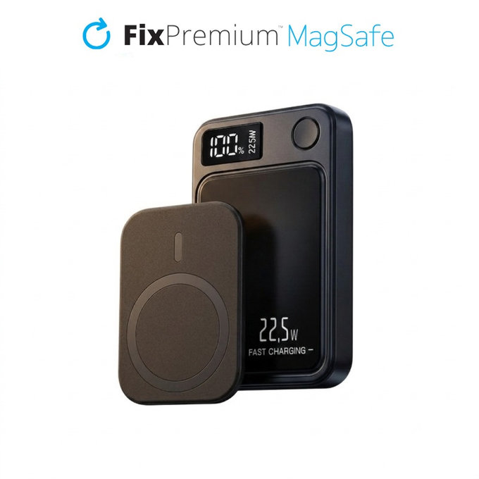 FixPremium - MagSafe PowerBank 5000mAh s LED Displejom, čierna