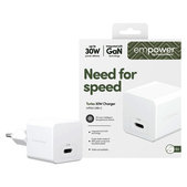 Cestovný adaptér Grand Prix USB-C, GaN, 30 W PD, striebornobiela, empower