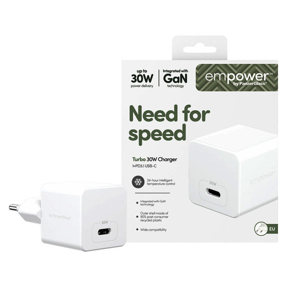 Cestovný adaptér Grand Prix USB-C, GaN, 30 W PD, striebornobiela, empower