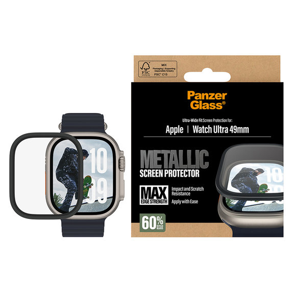 Tvrdené sklo UWF METALLIC pre Apple Watch Ultra 49 mm, Čierna, PanzerGlass
