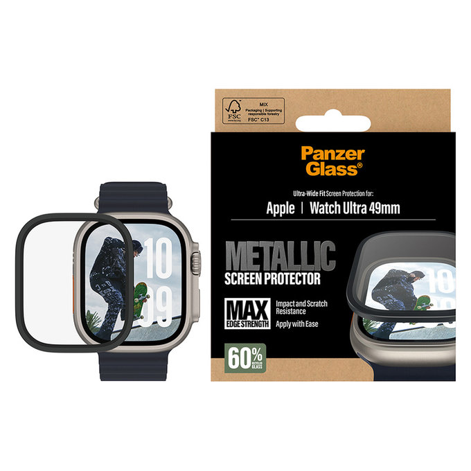 Tvrdené sklo UWF METALLIC pre Apple Watch Ultra 49 mm, Čierna, PanzerGlass