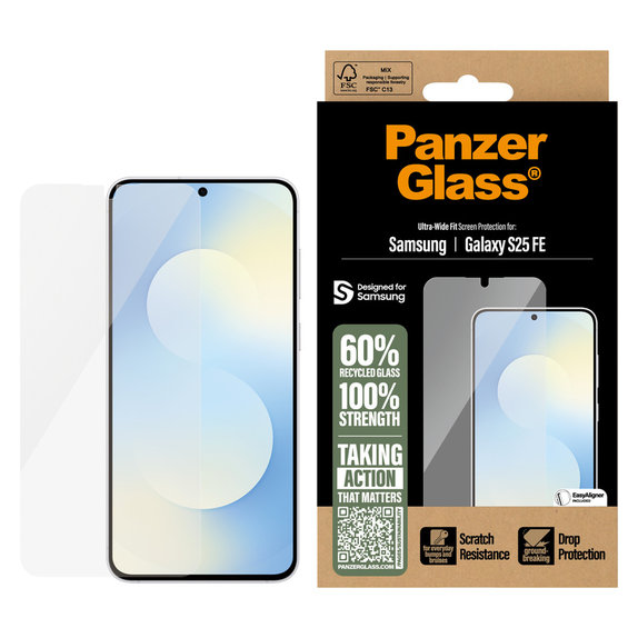 Tvrdené sklo UWF s aplikátorom pre Samsung Galaxy S25 FE, Číra, PanzerGlass