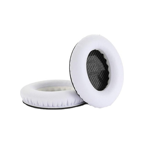 Náhradné Náušníky pre Bose QuietComfort 2, 15, 25 a 35, Pamäťová pena + PU Koža, Bielo-čierne, 1 pár