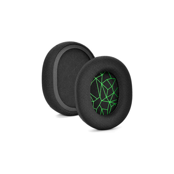 Náhradné Náušníky pre SteelSeries Arctis 3, 5, 7, 9 Pro, Pamäťová pena + Textil, Čierne / Zelené, 1 pár