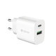 Nabíjací adaptér Smart USB-C + USB-A, PD 20W, biela, Devia