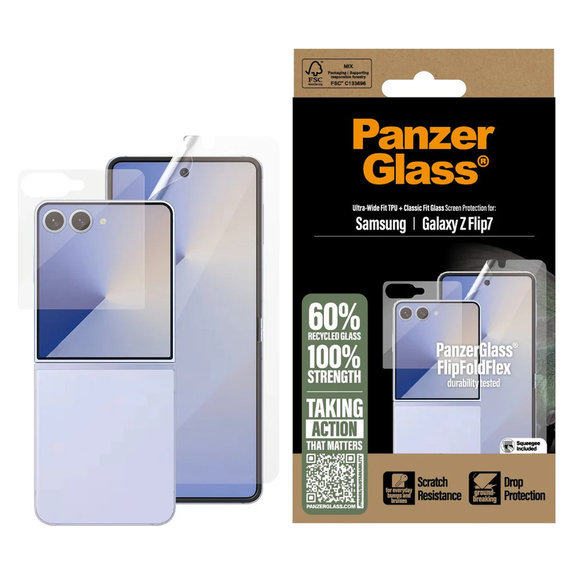 Ochranná fólia UWF a tvrdené sklo pre Samsung Galaxy Z Flip7, Číra, PanzerGlass