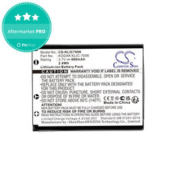 Batéria pre Kodak EasyShare, 660mAh, Li-Ion, 3.7V, LB-012, KLIC-7006, HQ