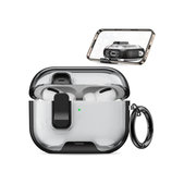 Silikónové Puzdro s Stojanom na mobil a karabínou pre AirPods Pro 3, čierne