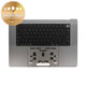 Horný rám klávesnice pre MacBook Pro 16" A2780 (Early 2023), s klávesnicou US a batériou, Space Gray, 661-32189, Genuine Apple