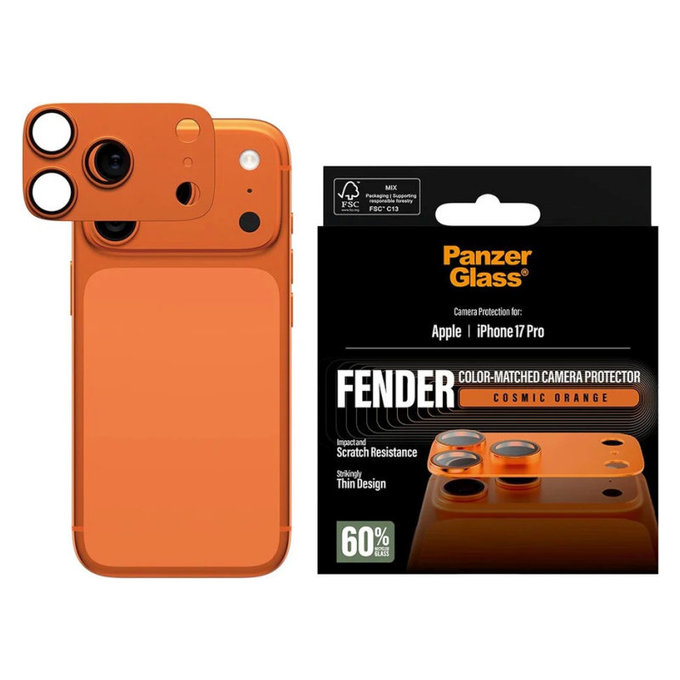 Ochranný kryt objektívu Fender pre iPhone 17 Pro, Oranžová, PanzerGlass