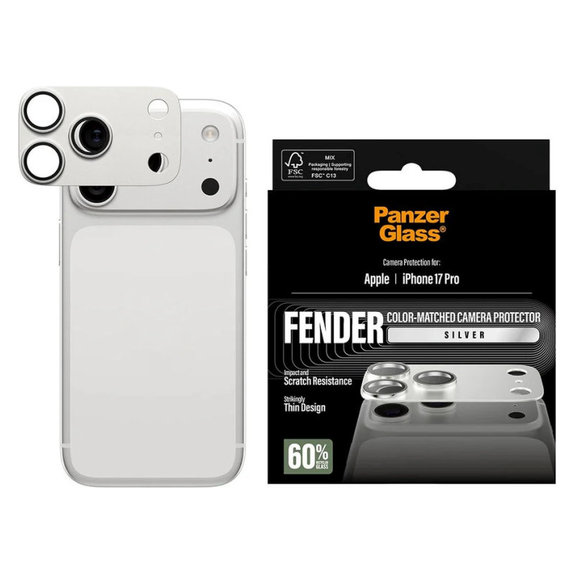 Ochranný kryt objektívu Fender pre iPhone 17 Pro, Strieborná, PanzerGlass