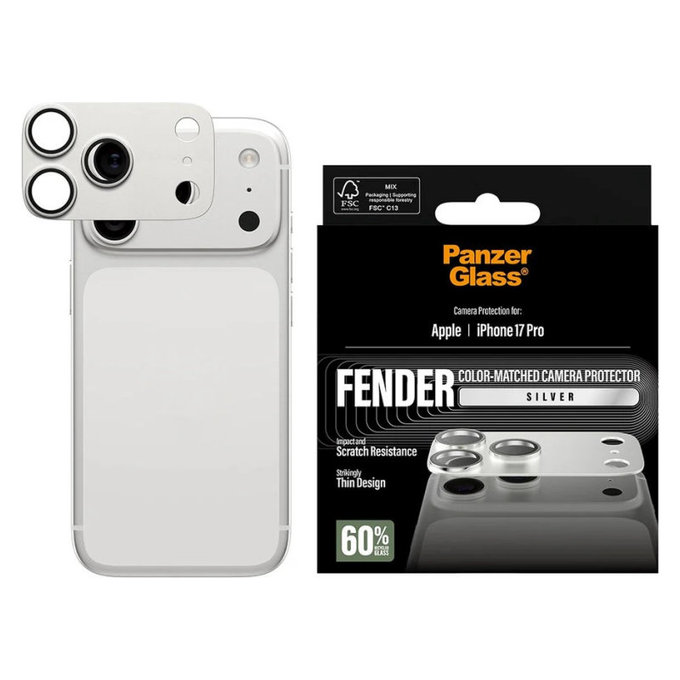 Ochranný kryt objektívu Fender pre iPhone 17 Pro, Strieborná, PanzerGlass