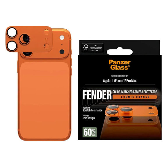 Ochranný kryt objektívu Fender pre iPhone 17 Pro Max, Oranžová, PanzerGlass