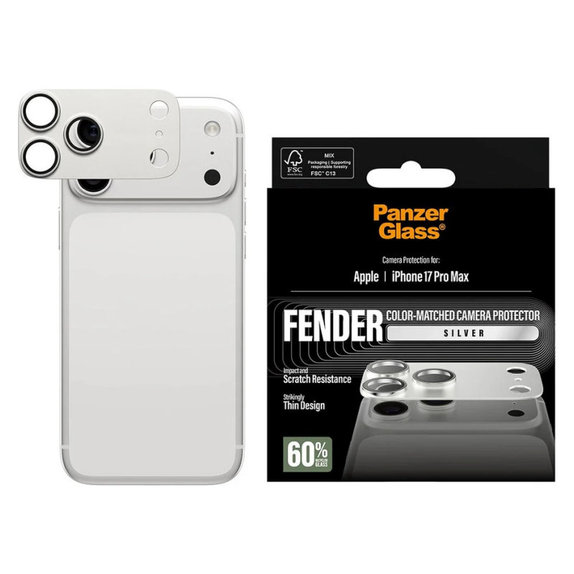 Ochranný kryt objektívu Fender pre iPhone 17 Pro Max, Strieborná, PanzerGlass