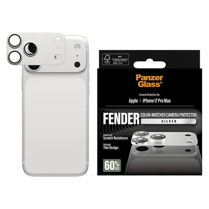 Ochranný kryt objektívu Fender pre iPhone 17 Pro Max, Strieborná, PanzerGlass