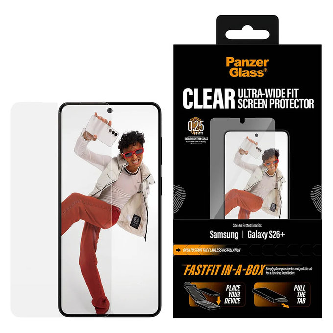 Tvrdené sklo UWF s FASTFIT In-A-Box pre Samsung Galaxy S26+, Číra, PanzerGlass