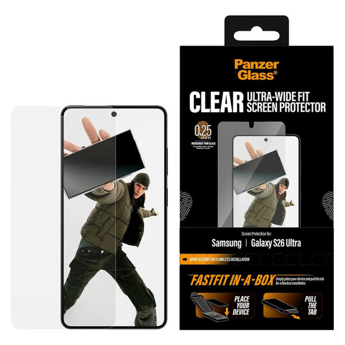Tvrdené sklo UWF s FASTFIT In-A-Box pre Samsung S26 Ultra, Číra, PanzerGlass