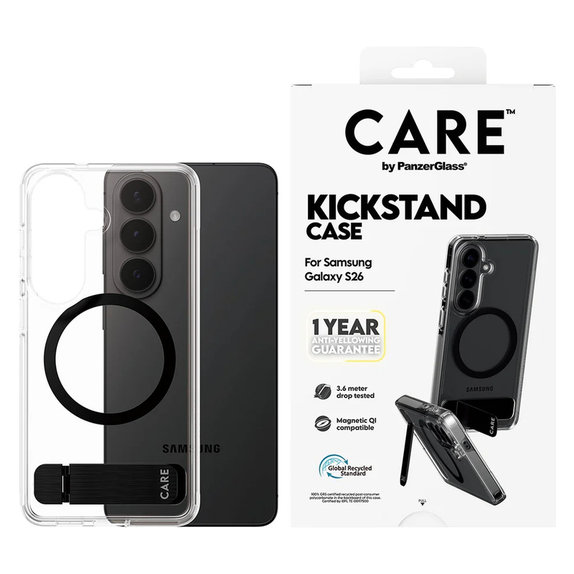 Puzdro Kickstand s čiernym QI pre Samsung Galaxy S26, Transparentná, PanzerGlass