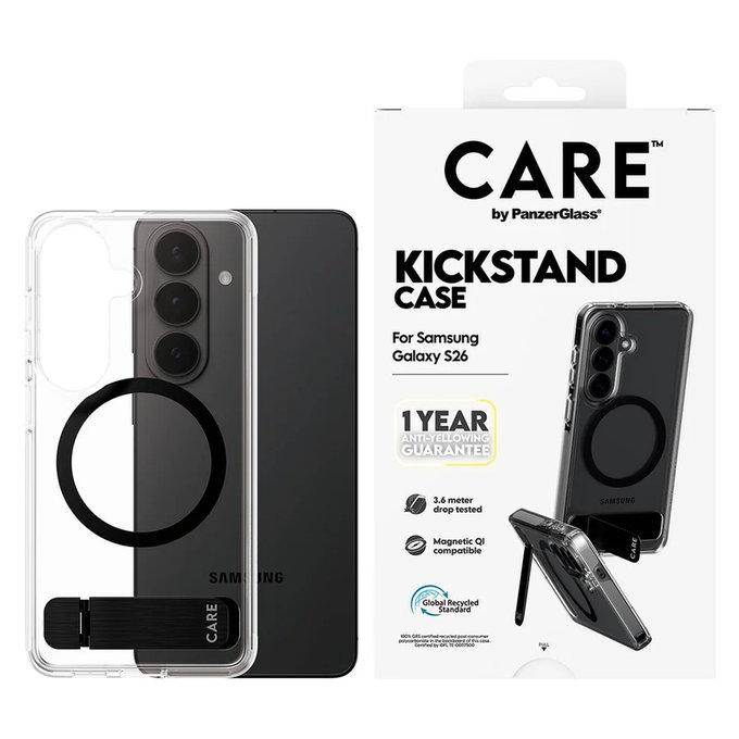 Puzdro Kickstand s čiernym QI pre Samsung Galaxy S26, Transparentná, PanzerGlass
