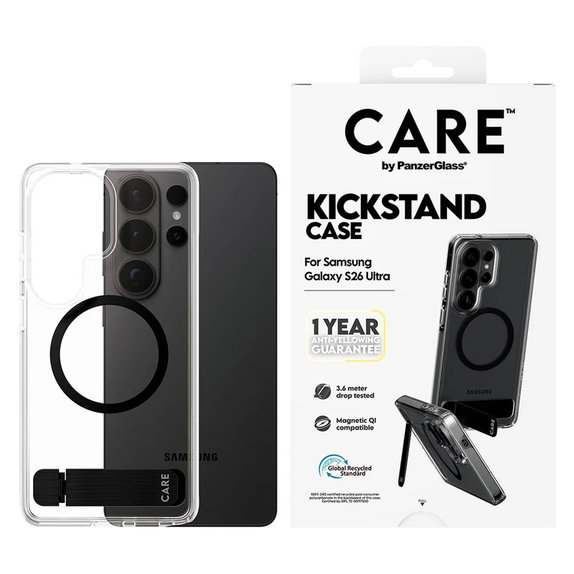 Puzdro Kickstand s čiernym QI pre Samsung Galaxy S26 Ultra, Transparentná, PanzerGlass