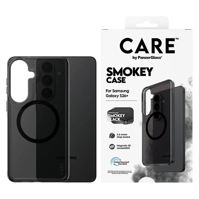 Puzdro Smokey s čiernym QI pre Samsung Galaxy S26+, Čierna, PanzerGlass