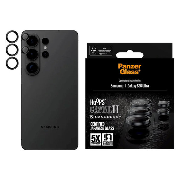 Ochranný kryt objektívu Hoops Ceramic II pre Samsung S26 Ultra, Čierna, PanzerGlass