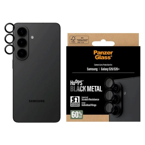 Ochranný kryt objektívu Hoops pre Samsung S26/S26+, Čierna, PanzerGlass