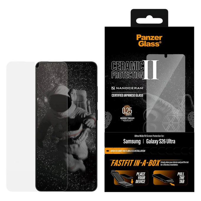 Tvrdené sklo UWF Ceramic s FASTFIT In-A-Box pre Samsung S26 Ultra, Transparentná, PanzerGlass