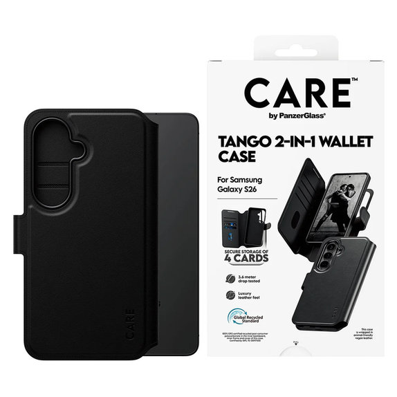 Puzdro Tango Wallet Two-In-One s QI pre Samsung Galaxy S26, Čierna, PanzerGlass