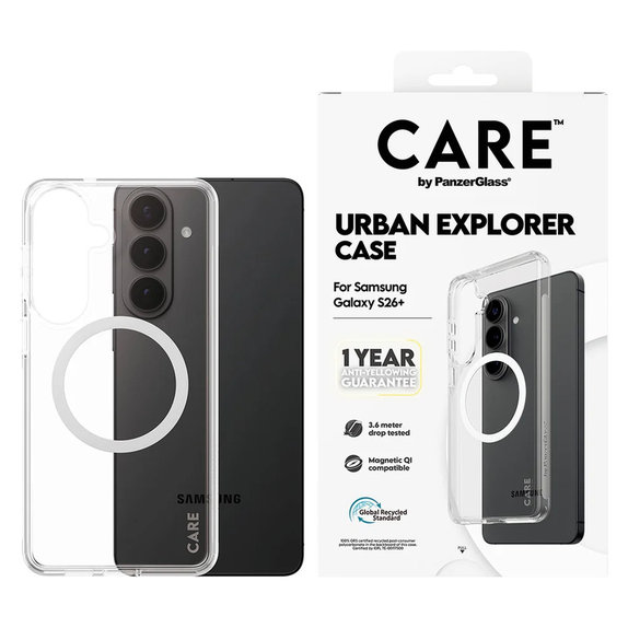 Puzdro Urban Explorer s bielym QI pre Samsung Galaxy S26+, Transparentná, PanzerGlass