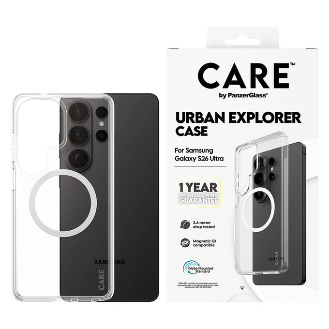 Puzdro Urban Explorer s bielym QI pre Samsung Galaxy S26 Ultra, Transparentná, PanzerGlass