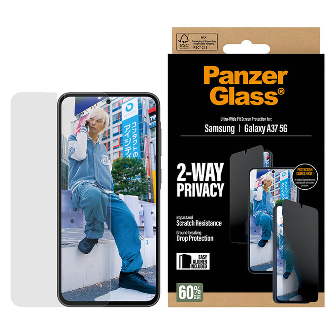 Tvrdené sklo UWF Privacy s aplikátorom pre Samsung Galaxy A37, Číra, PanzerGlass