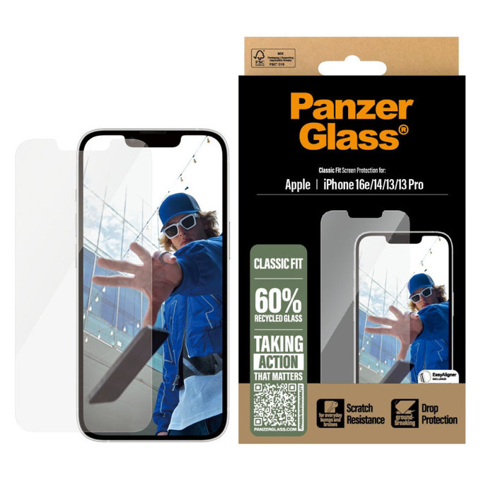 Tvrdené sklo s aplikátorom pre iPhone 17e/16e/14/13/13 Pro, Číra, PanzerGlass