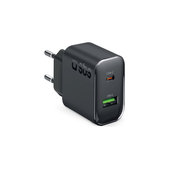 Cestovný adaptér USB-A/USB-C, GaN, 65 W PD, čierna, SBS