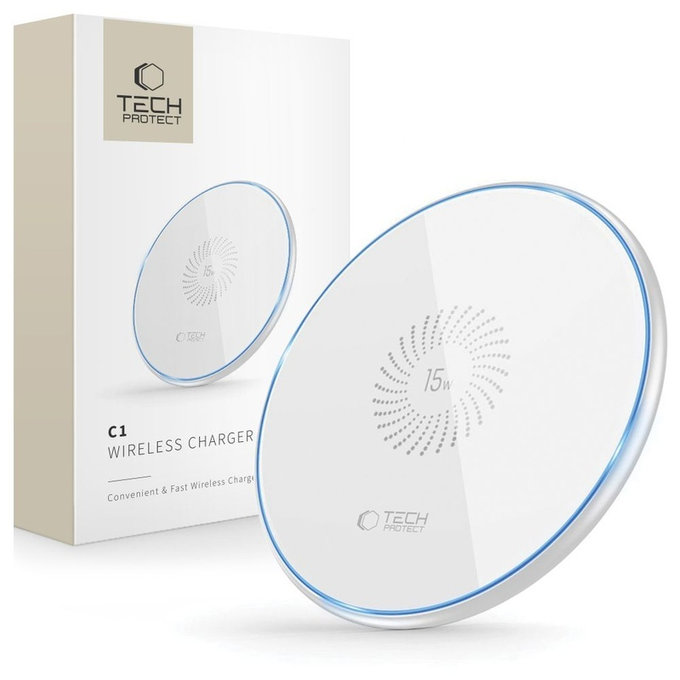 Bezdrôtová nabíjačka QI15W-C1 15W, biela, Tech-Protect