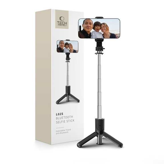 Selfie tyč so statívom L02S, čierna, Tech-Protect