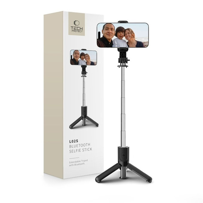 Selfie tyč so statívom L02S, čierna, Tech-Protect