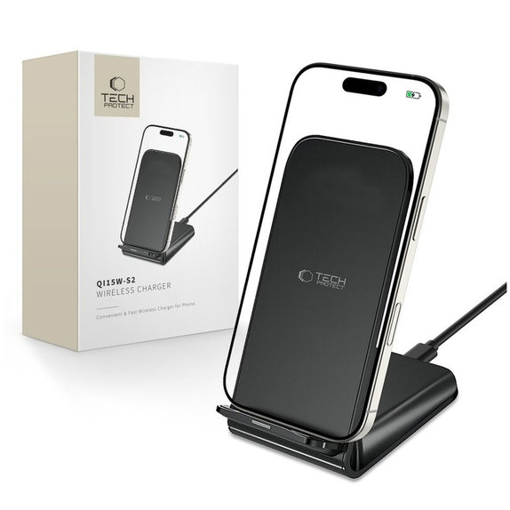 Bezdrôtová nabíjačka QI15W-S2 15W, čierna, Tech-Protect