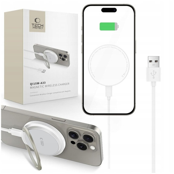 Bezdrôtová nabíjačka QI15W-A33 Magnetic MagSafe, biela, Tech-Protect