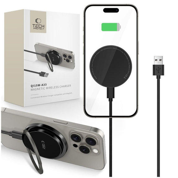 Bezdrôtová nabíjačka QI15W-A33 Magnetic MagSafe, čierna, Tech-Protect