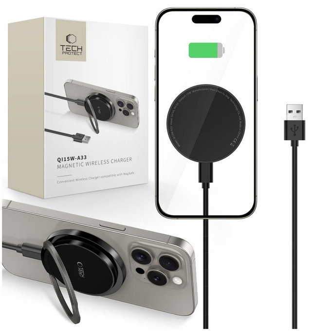 Bezdrôtová nabíjačka QI15W-A33 Magnetic MagSafe, čierna, Tech-Protect
