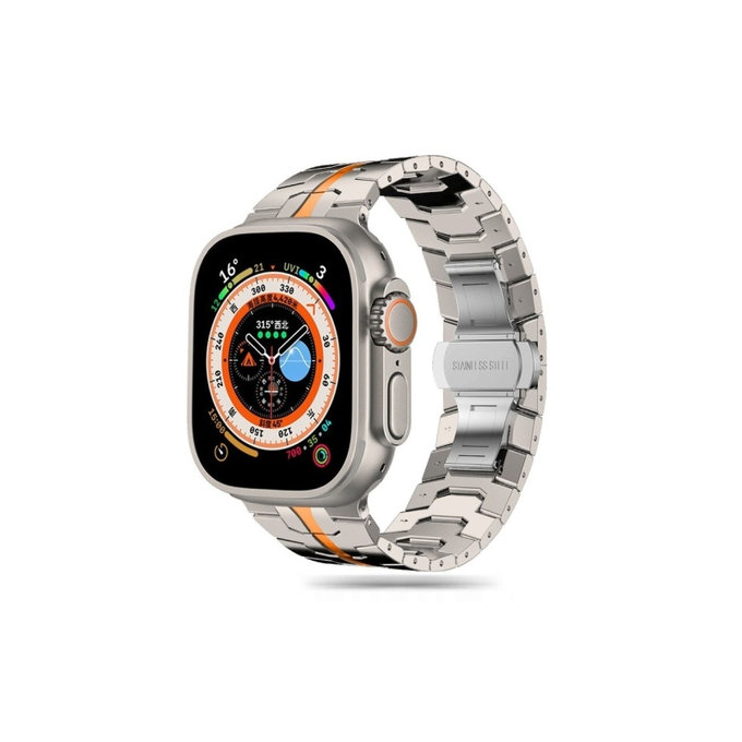 Remienok Stainless Line pre Apple Watch 8 / 9 / 10 / 11 / Se / Ultra (44 / 45 / 46 / 49 mm), Titanium/Orange, Tech-Protect
