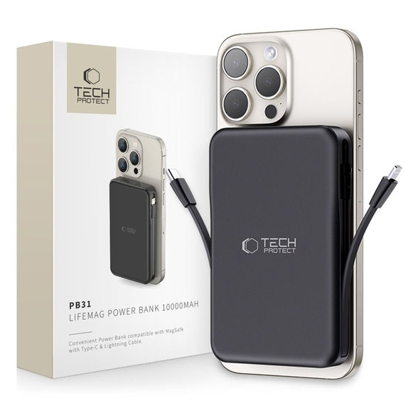 PowerBank PB31 LifeMag MagSafe 10000mAh, čierna, Tech-Protect