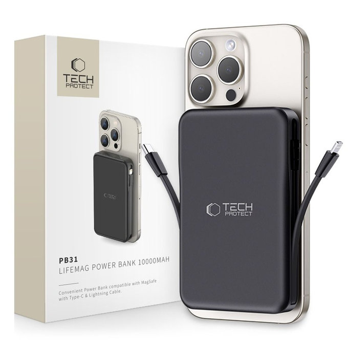 PowerBank PB31 LifeMag MagSafe 10000mAh, čierna, Tech-Protect