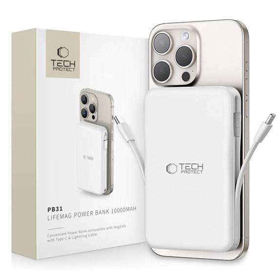 PowerBank PB31 Lifemag MagSafe 10000mAh, biela, Tech-Protect