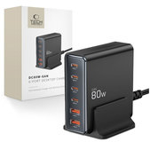 Sieťová nabíjačka DC80W-GAN 6-PORT PD 80W / QC3.0, čierna, Tech-Protect